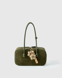 STICKYZOO Twin Flowers Charm in olive with taupe centres French Alran goatskin. Hand-cut, hand-stitched. Designed in Amsterdam.