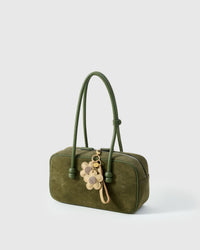 STICKYZOO Twin Flowers Charm — hand-layered French Alran goatskin, twin five-petal blooms on gold keychain. Designed in Amsterdam.
