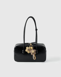 STICKYZOO Twin Flowers Charm in taupe and olive mixed French Alran goatskin. Hand-cut, hand-stitched. Designed in Amsterdam.