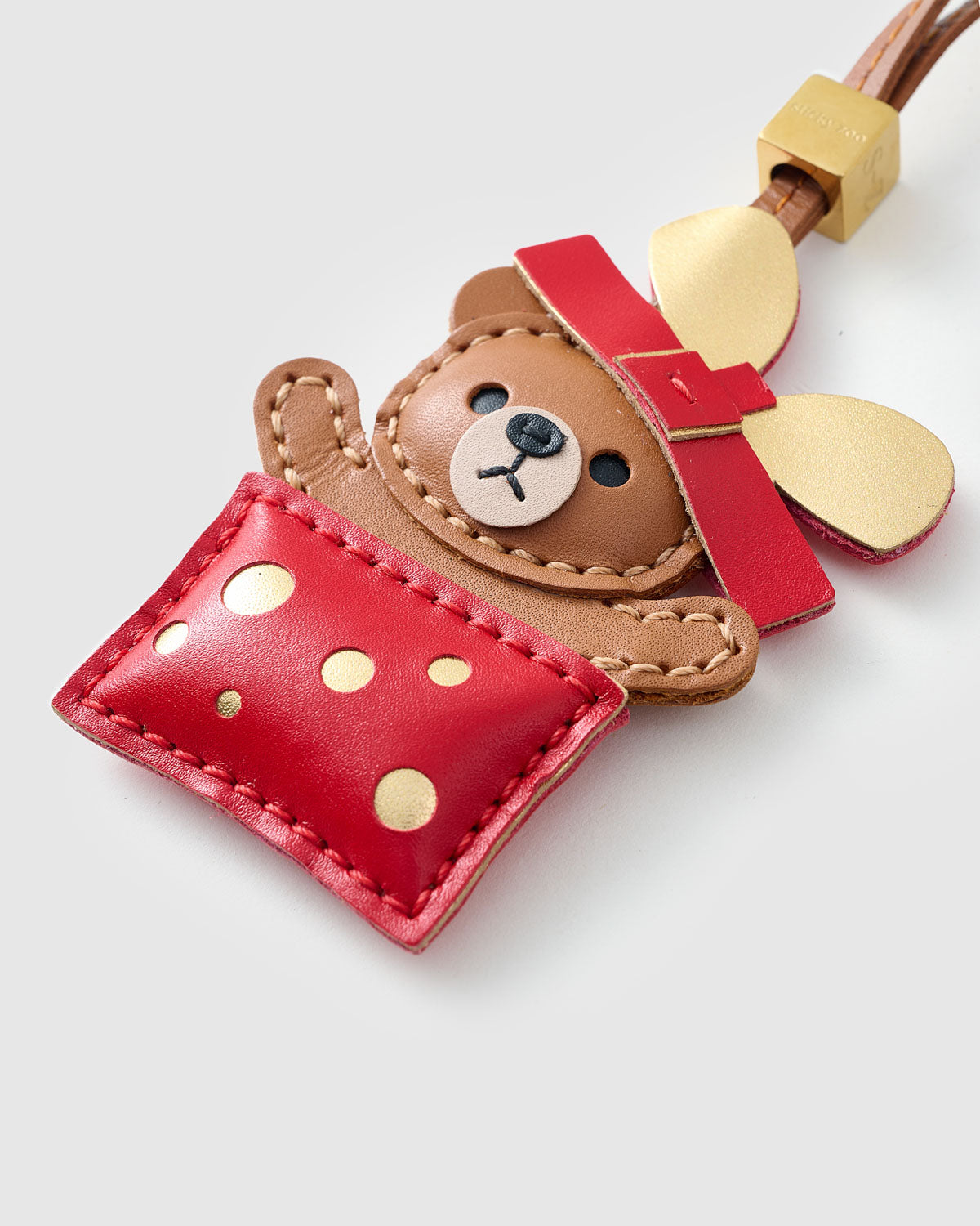 Teddy Bear Gift Leather Bag Charm & Keychain – Handmade in Red