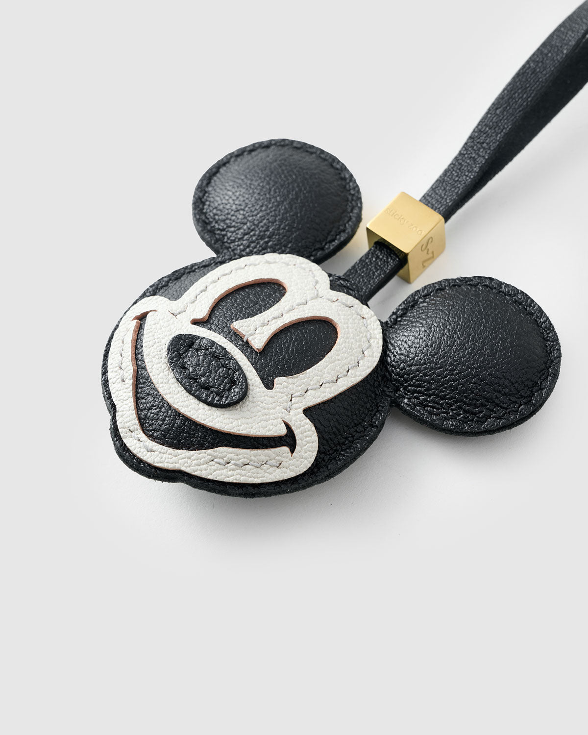 Mickey Bag Charm & Keychain – Handmade in Black & Ivory Leather