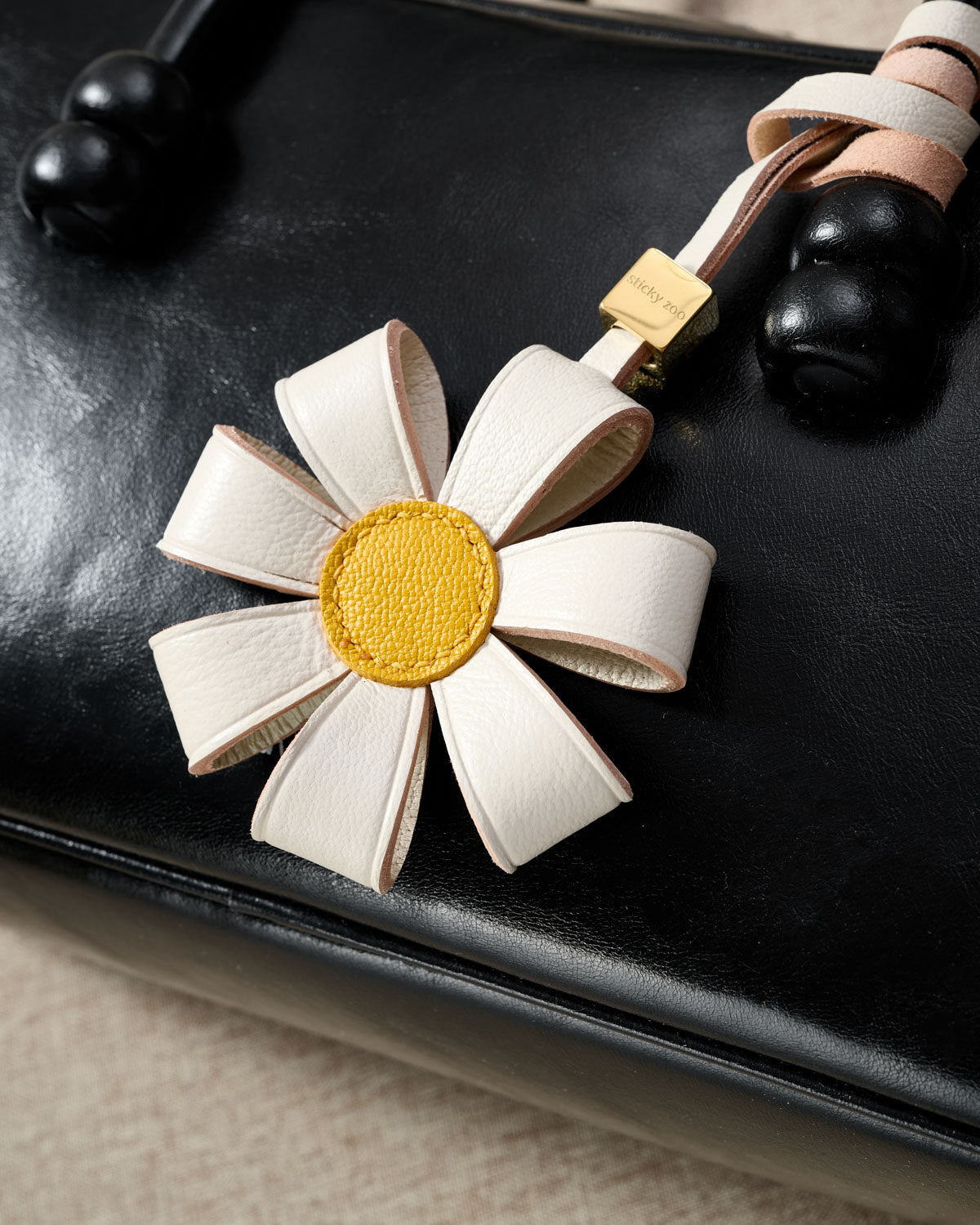daisy floral leather backpack Daisy Bag Charm in White — Handmade 3D French Leather Flower 18K Gold-Plated Hook (Keychain Style) / Gray