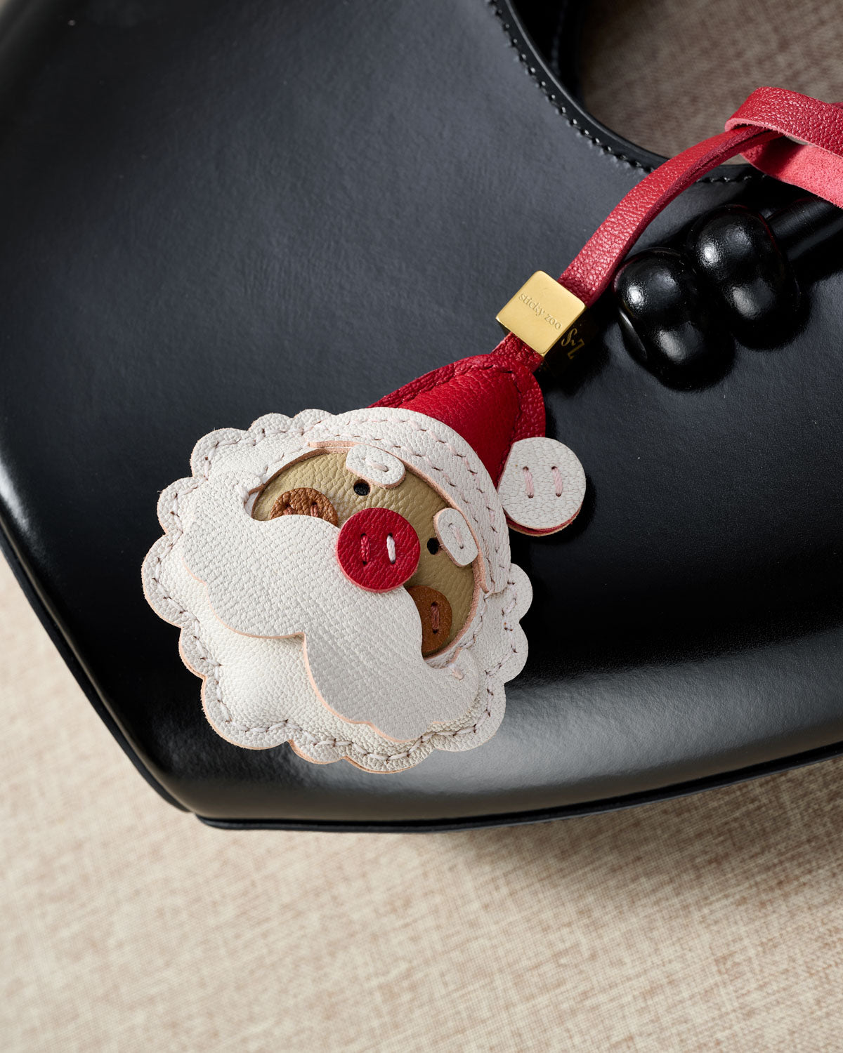 Santa Claus Leather Bag Charm & Keychain – Handmade in Red, White