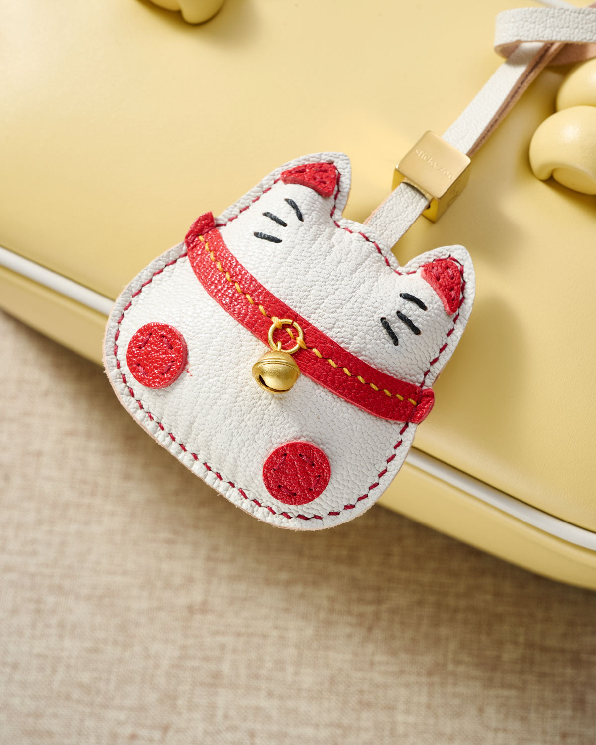 STICKY ZOO® – Maneki Neko Leather Bag Charm & Keychain – Handmade