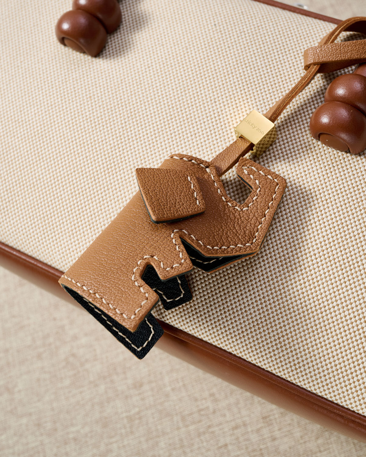 Elephant Leather Bag Charm & Keychain – Handmade in Taupe, Camel