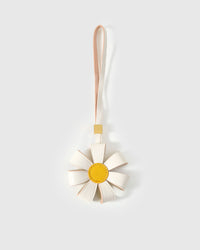 STICKYZOO Daisy Bag Charm — 3D folded daisy petals in warm taupe French Alran goatskin. 3-day handmade piece.