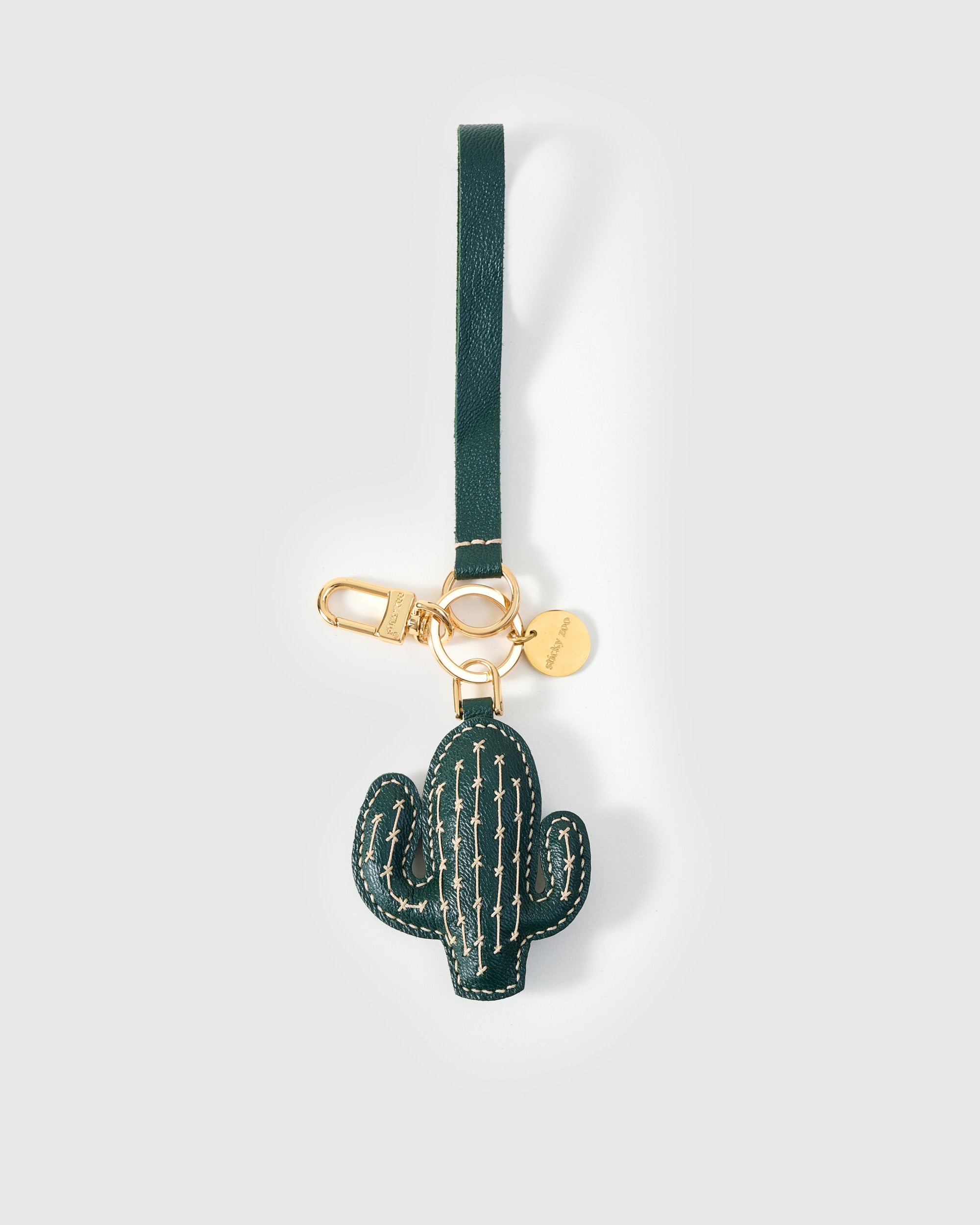 Green Cactus Leather Bag Charm & Keychain – Handmade Gift – STICKY