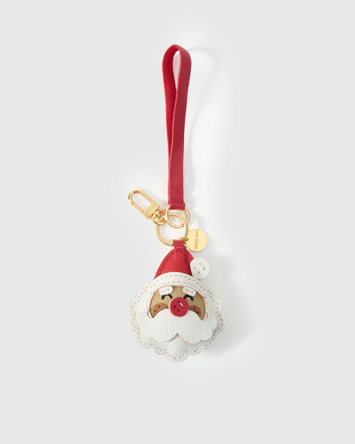 Santa Claus Leather Bag Charm & Keychain – Handmade in Red, White