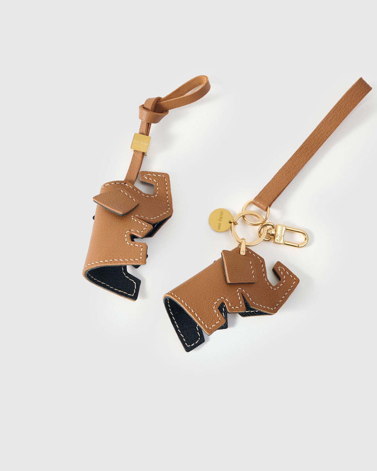 Elephant Leather Bag Charm & Keychain – Handmade in Taupe, Camel