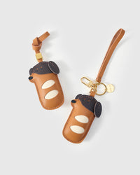 Handmade Dachshund Sausage Pup leather bag charm — built to last from French Alran goatskin, hand-layered, hand-stitched. STICKYZOO Amsterdam design.