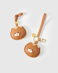 Bread Kitty on an 18K gold-plated keychain clip with engraved STICKYZOO disc — clips to keys, bags or backpacks.