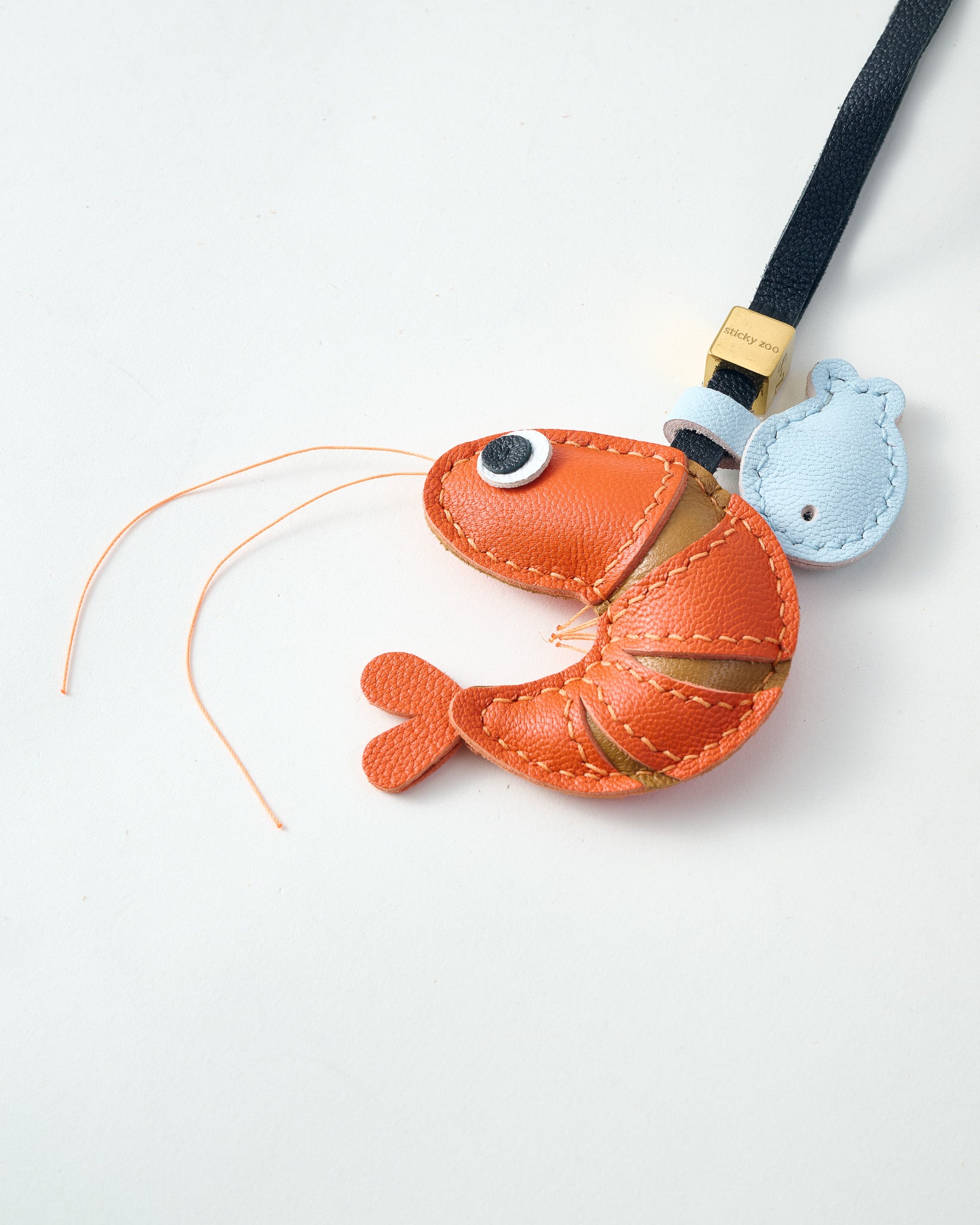 Shrimp Leather Bag Charm & Keychain – Handmade Gift – STICKYZOO®