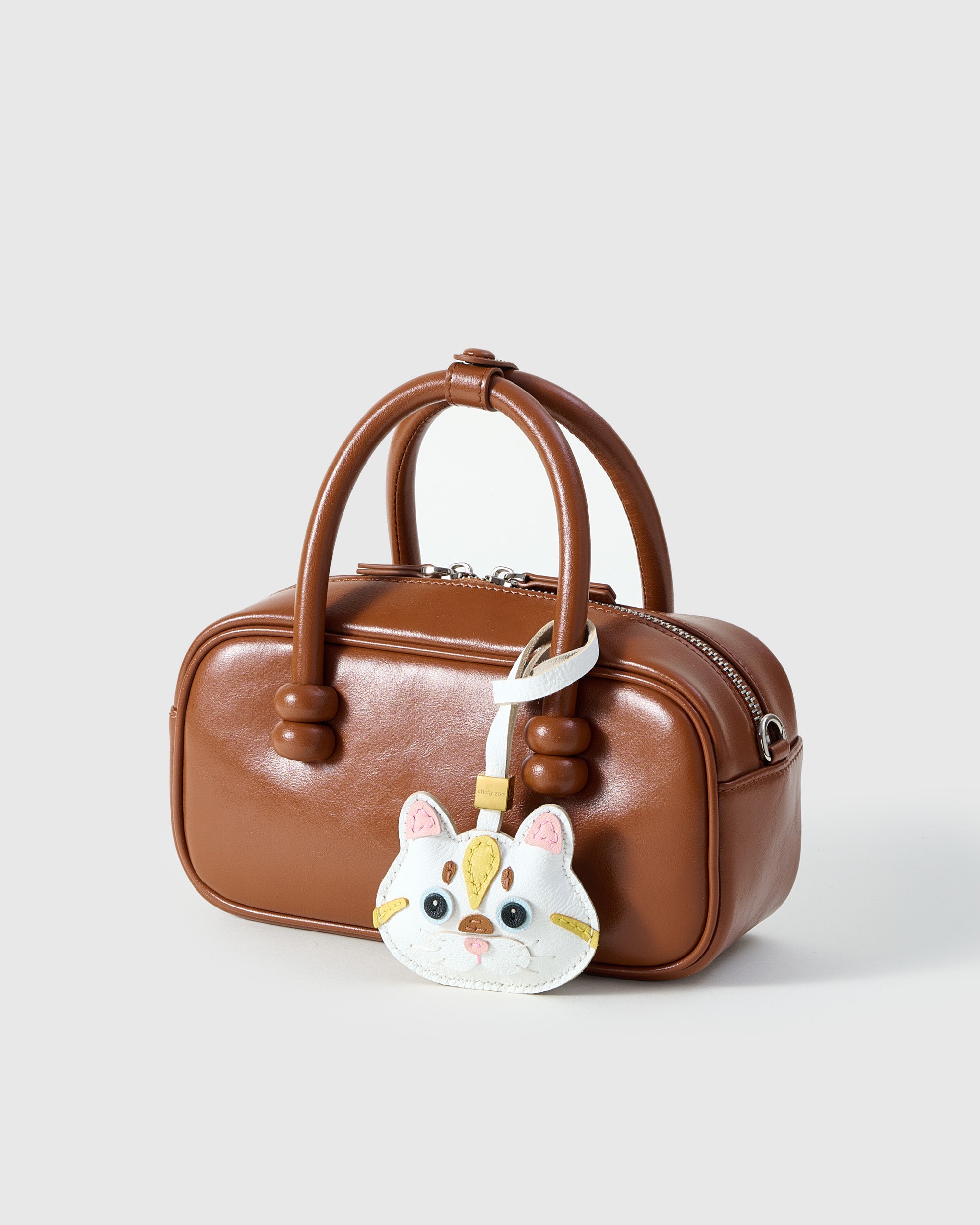 STICKY ZOO® – Silver Tabby Cat Leather Bag Charm & Keychain