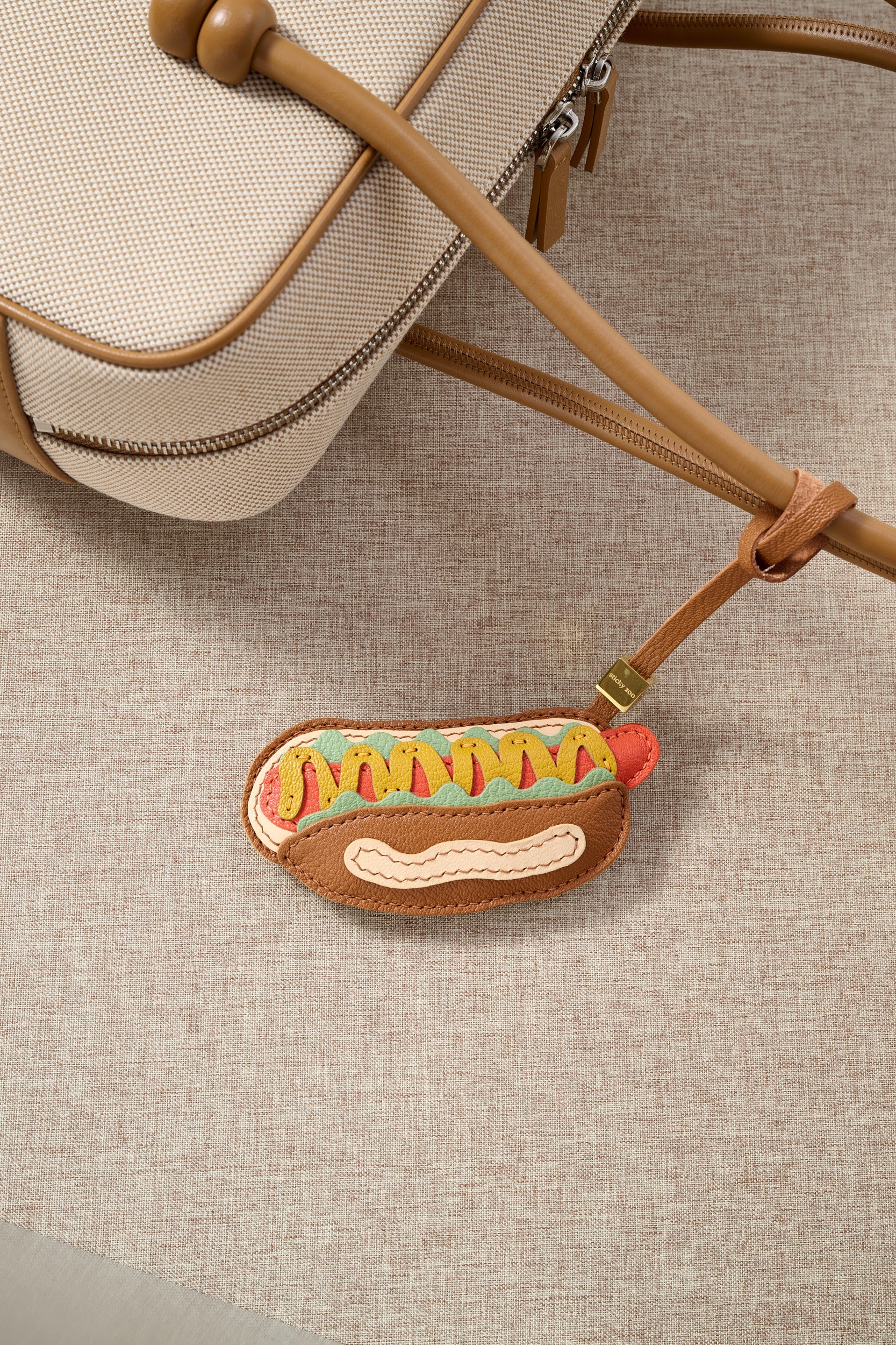 STICKY ZOO® – Hot Dog Leather Bag Charm & Keychain – Handmade Gift
