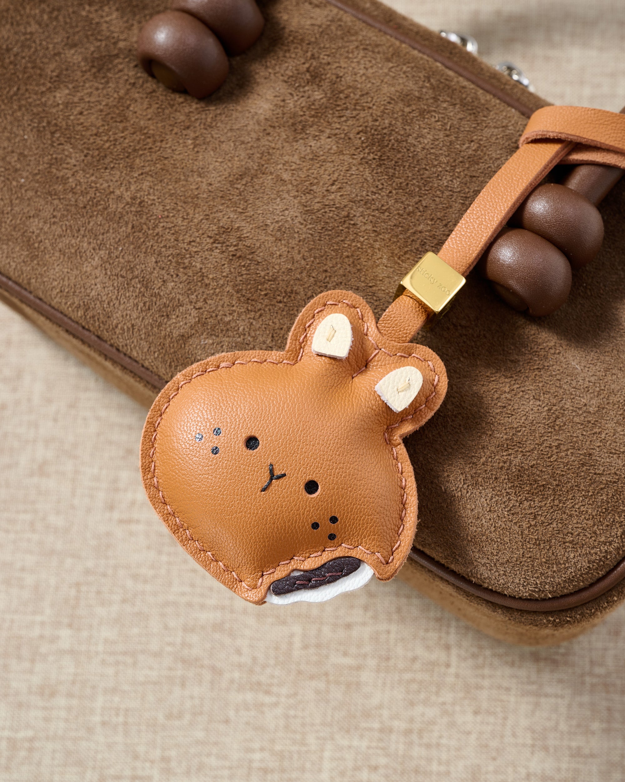 Brown Bunny Leather Bag Charm & Keychain – Handmade Gift – STICKYZOO®