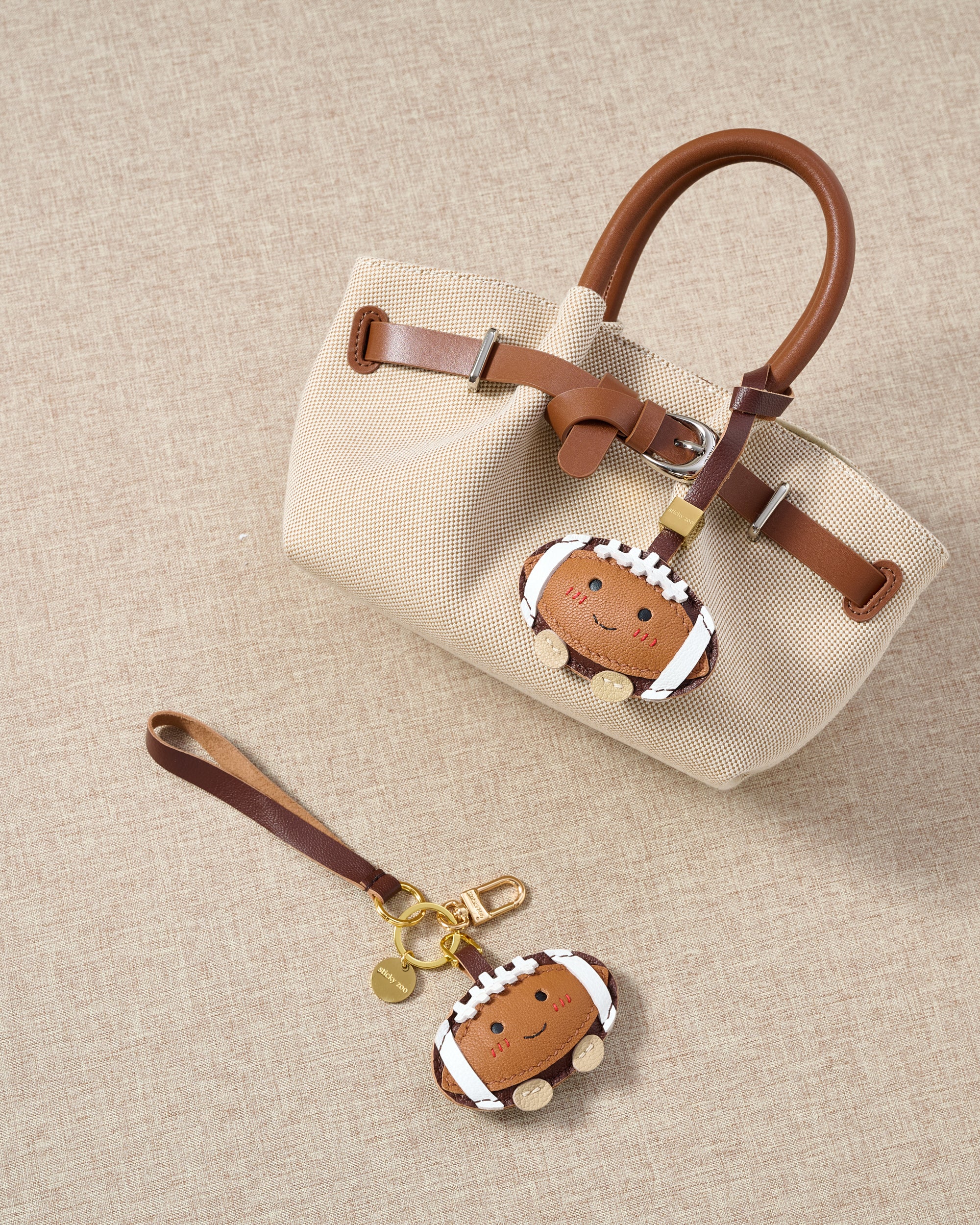 Sticky Zoo® - Dark Brown Handmade Football Bag Charm & Keychain