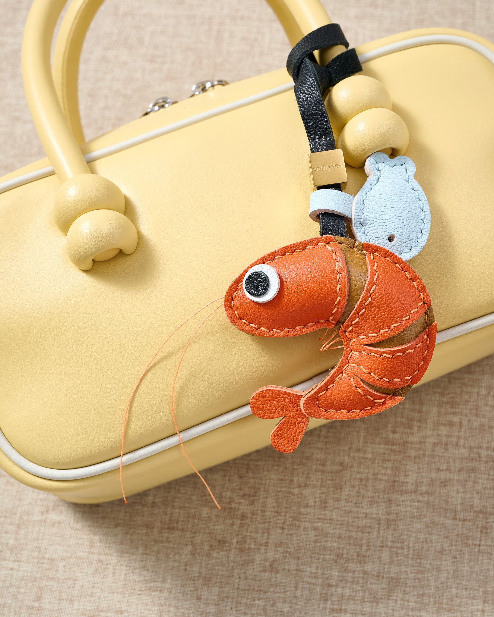 Shrimp Leather Bag Charm & Keychain – Handmade Gift – STICKYZOO®