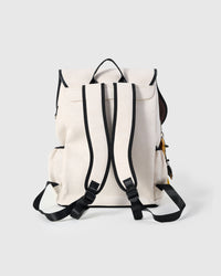 STICKYZOO Skater Pup Backpack back view showing sky blue padded shoulder straps with black trim, top grab handle