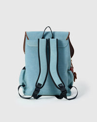STICKYZOO Capster Backpack back view showing white padded shoulder straps with black trim, top grab handle