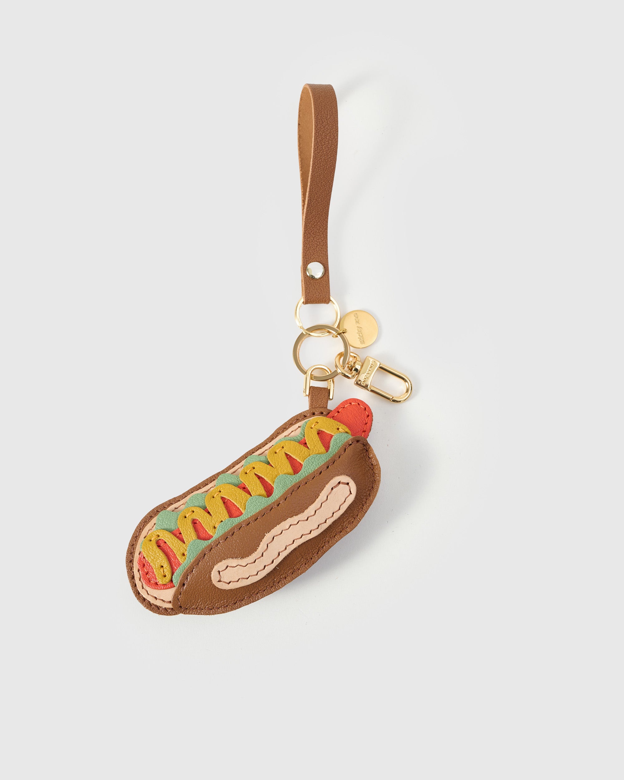 Hot Dog Leather Bag Charm & Keychain – Handmade Gift for Food