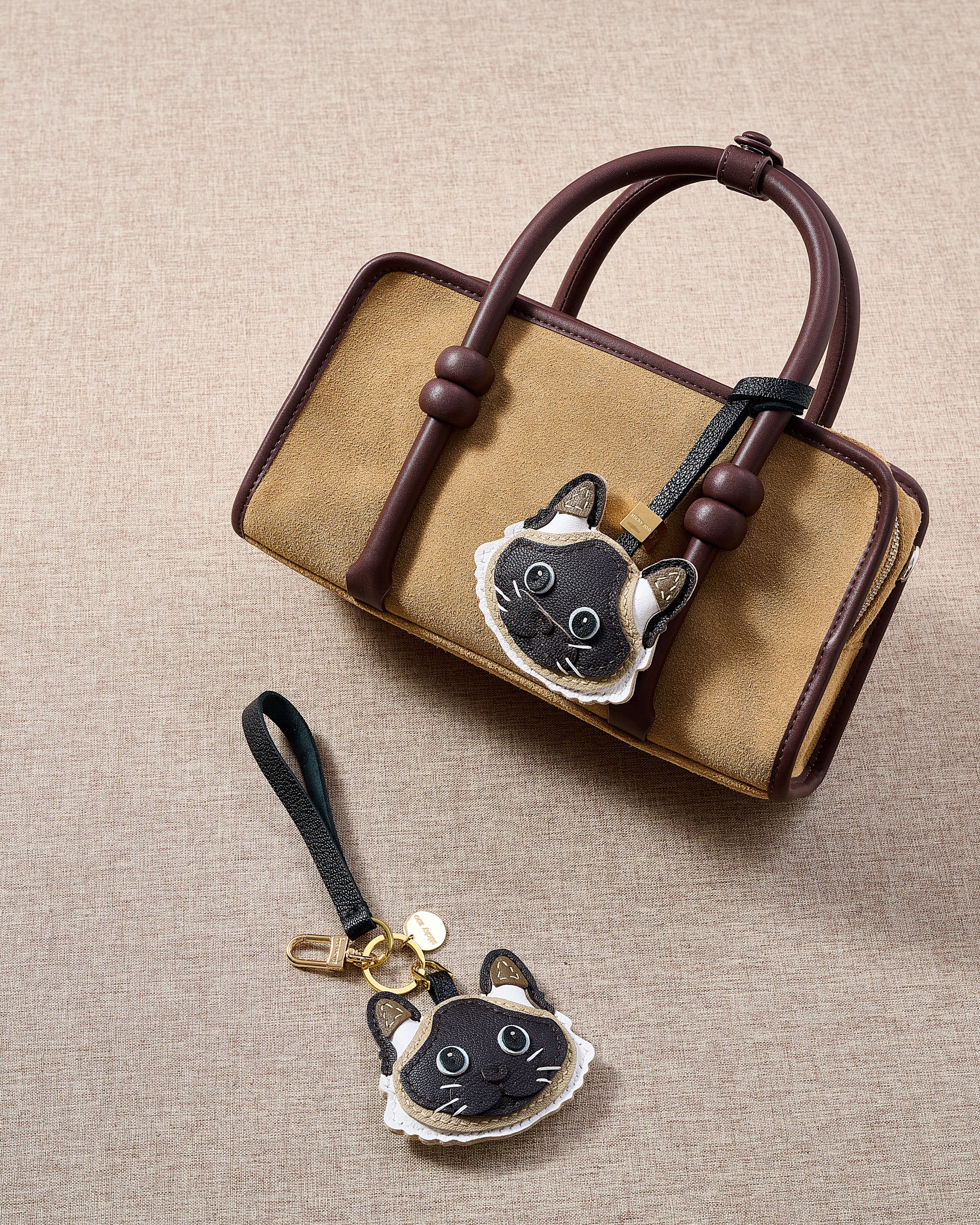 STICKY ZOO® – Siamese Cat Leather Bag Charm & Keychain – Handmade