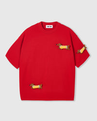 STICKYZOO Dachshund Parade T-Shirt in cream colorway with three plush dachshunds