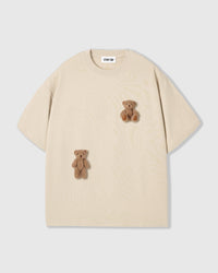STICKYZOO Saint Teddy Bear T-Shirt in cream with two plush teddy bears
