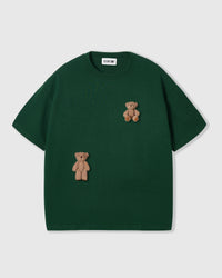 STICKYZOO Saint Teddy Bear T-Shirt in forest green with two plush teddy bears
