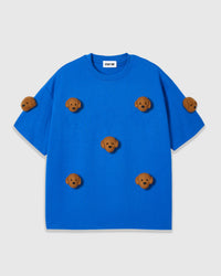 STICKYZOO Poodle Parade T-Shirt in blue with seven hand-stitched plush poodle appliques