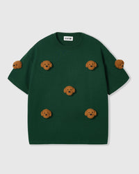 STICKYZOO Poodle Parade T-Shirt in green with seven hand-stitched plush poodle appliques