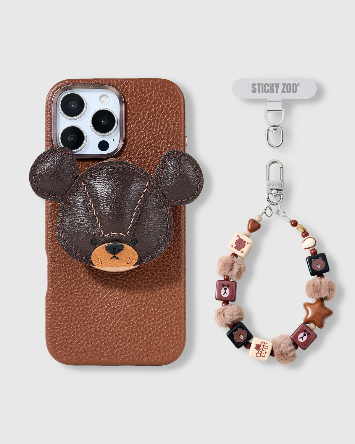 BROWN TEDDY BLOCK CHARM CASE SET