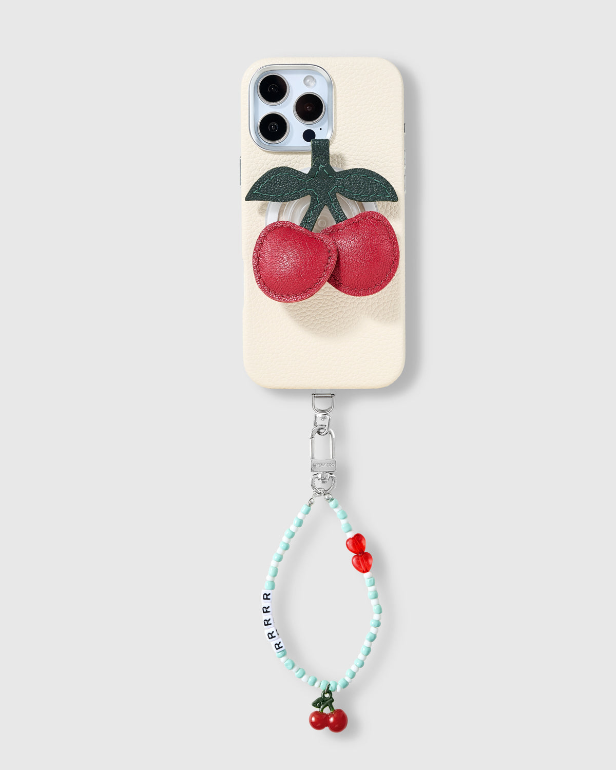 Sticky Zoo® Cherry Phone Case (White) — MagSafe Grip + Mint Bead