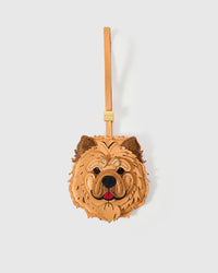 Handmade Chow Chow leather bag charm by STICKYZOO — French Alran genuine leather and suede, hand-cut and hand-stitched by one artisan over 7 days. Limited collectible series. Designed in Amsterdam.