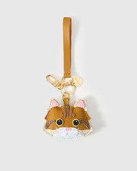 Ginger Maine Coon on an 18K gold-plated keychain clip with engraved STICKYZOO disc — clips to keys, bags or backpacks.