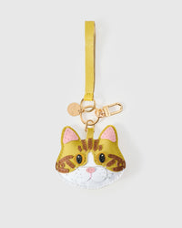 Yellow-Strap Tabby Cat on an 18K gold-plated keychain clip with engraved STICKYZOO disc — clips to keys, bags or backpacks.