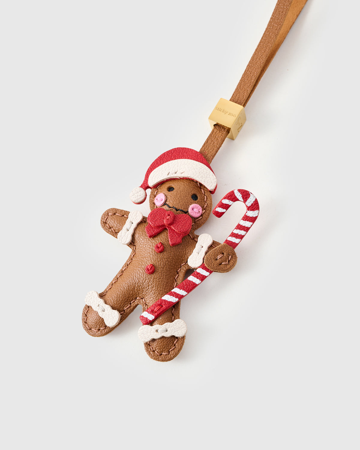 Gingerbread Leather Bag Charm & Keychain – Handmade Holiday Gift