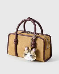 Taupe-Strap Tabby Cat charm — genuine French Alran goatskin. Never vegan. Never synthetic. The difference shows.