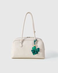STICKYZOO Lucky Clover Charm in emerald green French Alran goatskin. Hand-cut, hand-stitched. Designed in Amsterdam.