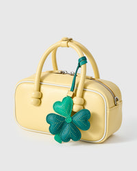 STICKYZOO Lucky Clover Charm in emerald green — handmade French Alran goatskin with 18K gold-plated hardware. Arrives gift-ready.