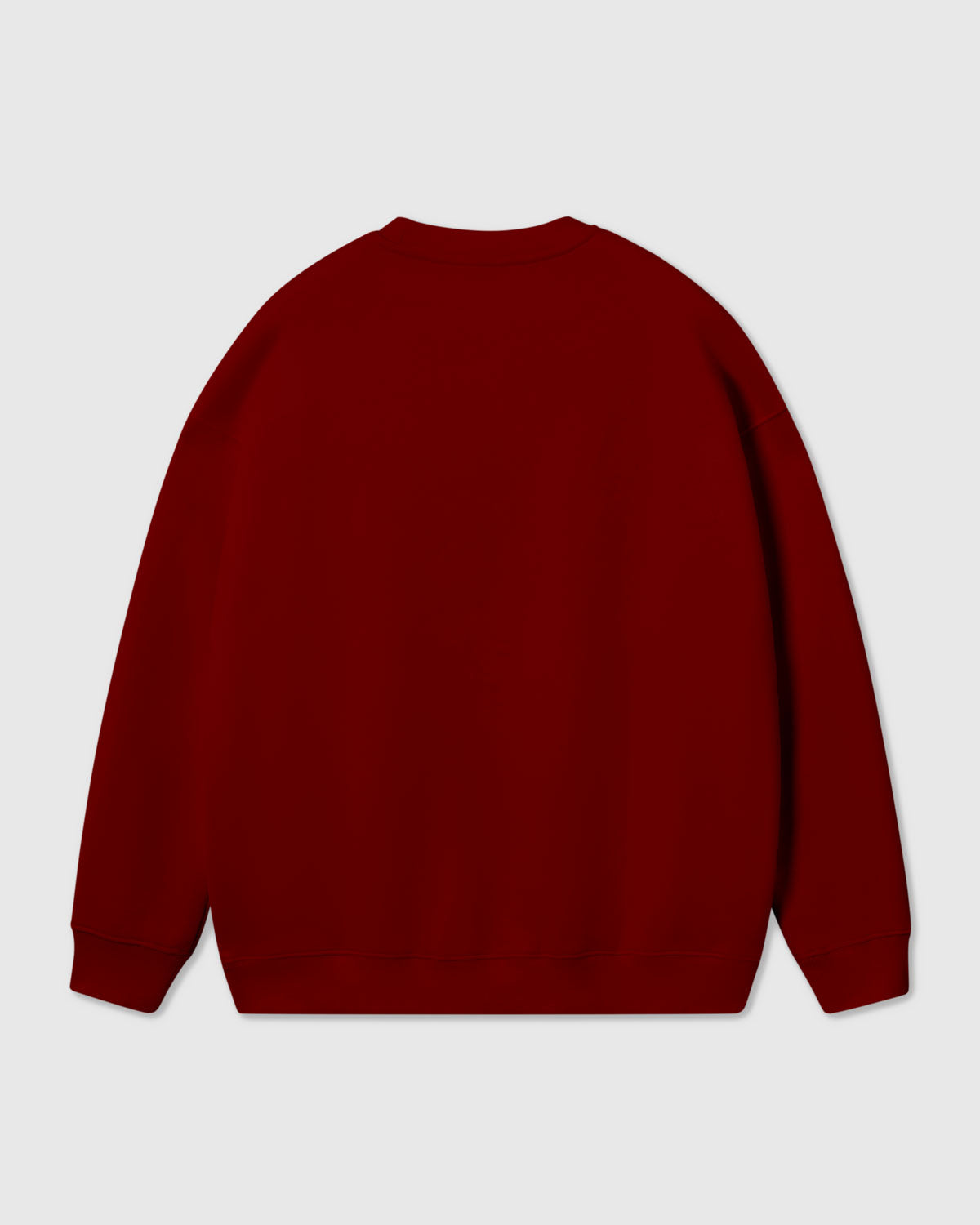 Back view of STICKYZOO Cardinal Puppy Sweatshirt in red showing relaxed boxy proportions and dropped shoulder seams