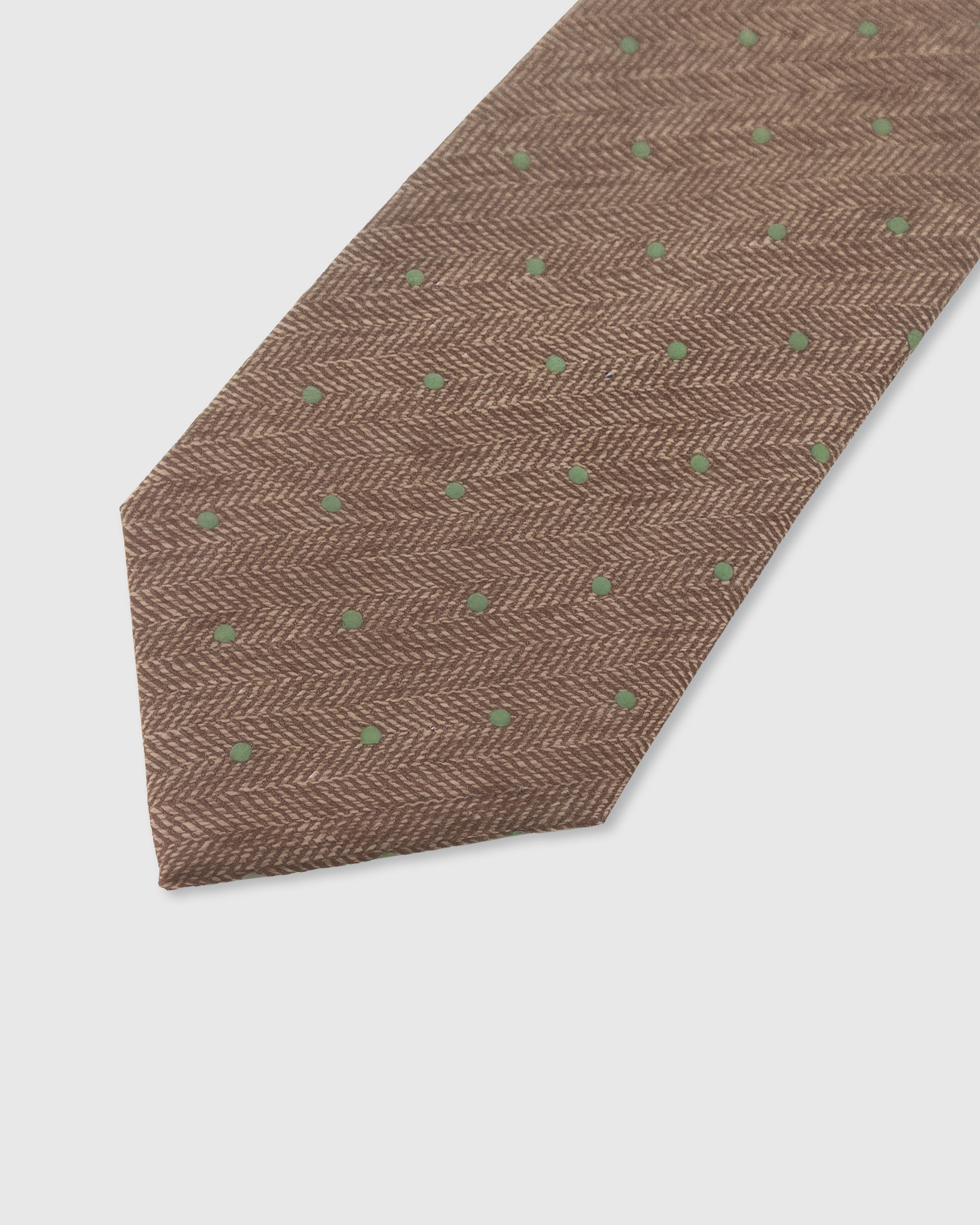 STICKYZOO Chestnut Herringbone Tie — detail of hand-embroidered herringbone dot on pure mulberry silk
