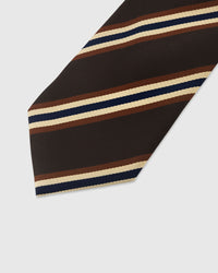 Blue and gold medallion foulard detail on midnight mulberry silk tie showing hand-embroidered scalloped borders by STICKYZOO