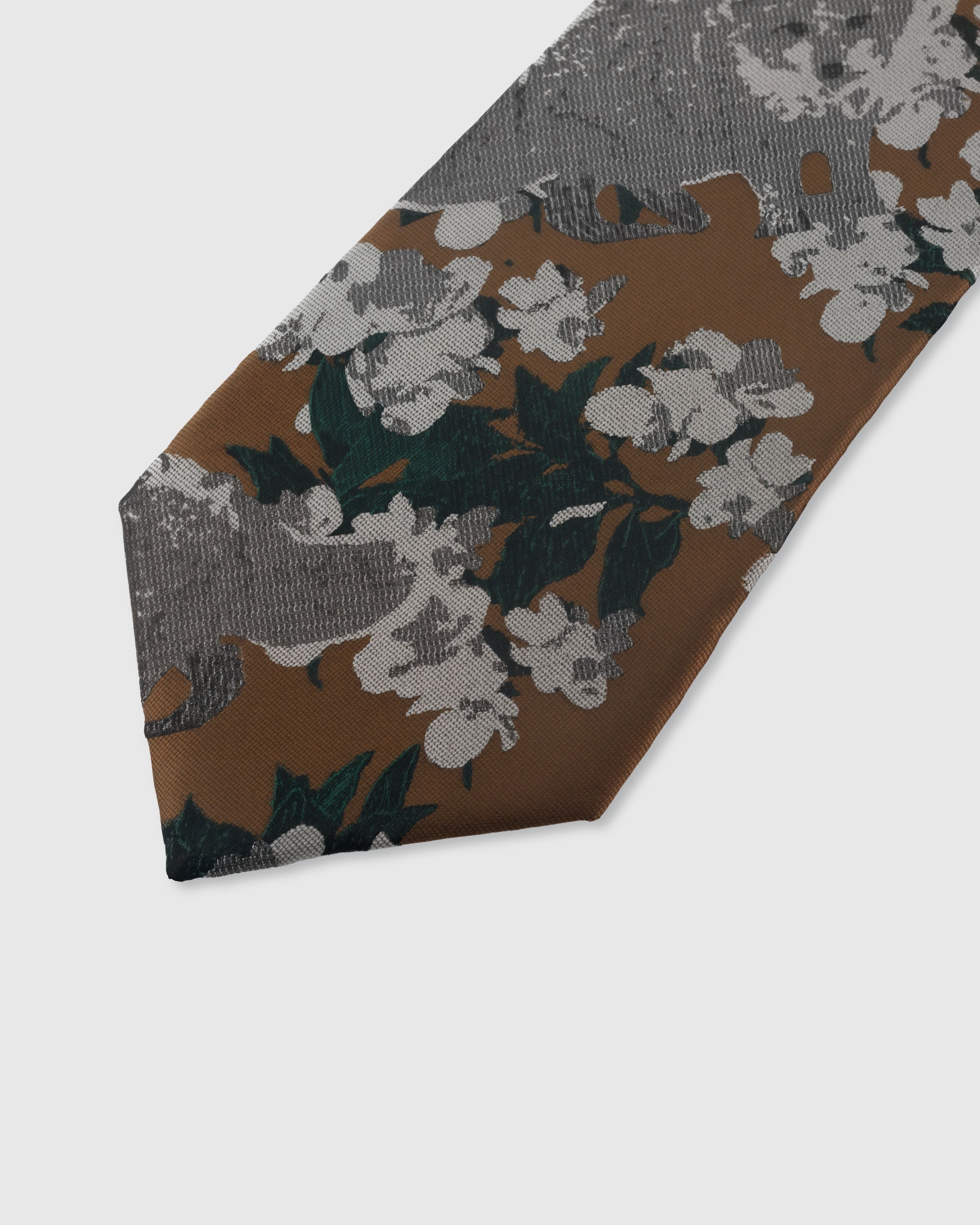 {Painterly floral wash pattern detail} Floral wash detail on caramel mulberry silk tie showing embroidered pattern by STICKYZOO