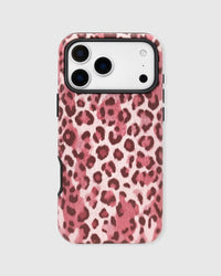 Back of the rose leopard phone case showing the full animal print on a matte UV-printed ABS shell