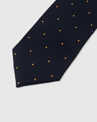 Gold pin dot detail on midnight mulberry silk tie showing raised hand-embroidered thread by STICKYZOO