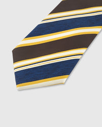 NAVY REGIMENT STRIPE TIE — 45° Italian bias-cut construction with structured interlining, hand-finished slip stitching visible on interior