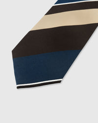 STICKYZOO Espresso Stripe Tie — detail of hand-embroidered bold diagonal stripe on pure mulberry silk