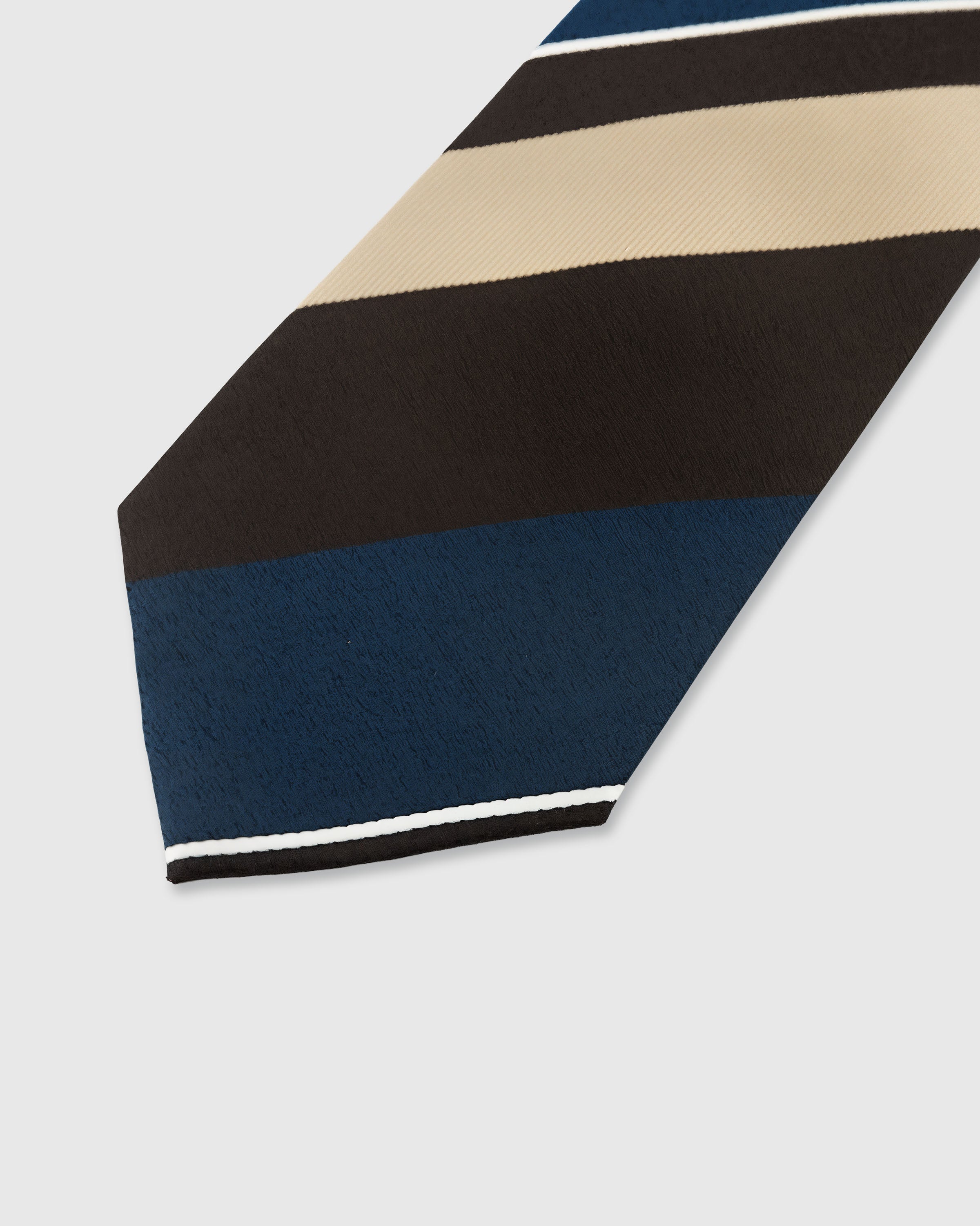 STICKYZOO Espresso Stripe Tie — detail of hand-embroidered bold diagonal stripe on pure mulberry silk