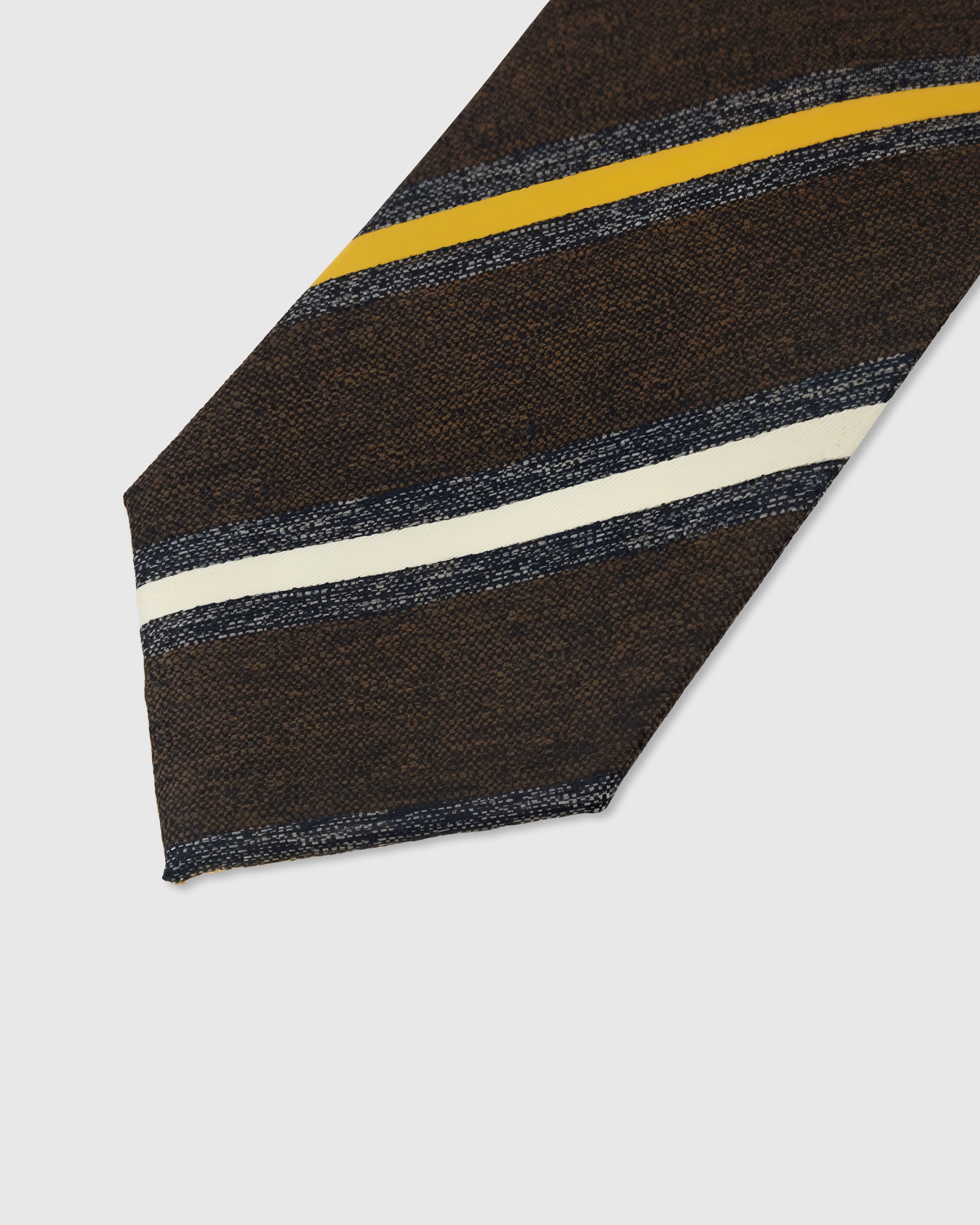 Varsity stripe detail on espresso mulberry silk tie showing raised hand-embroidered thread by STICKYZOO