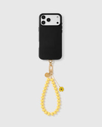 Lemon heart bead strap with gold daisy charm clipped to phone case showing wristlet drape — 5,000+ Reviews